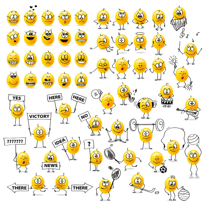 biggest collection of vector Smiley. Emotions. Sports. Music. tablets
